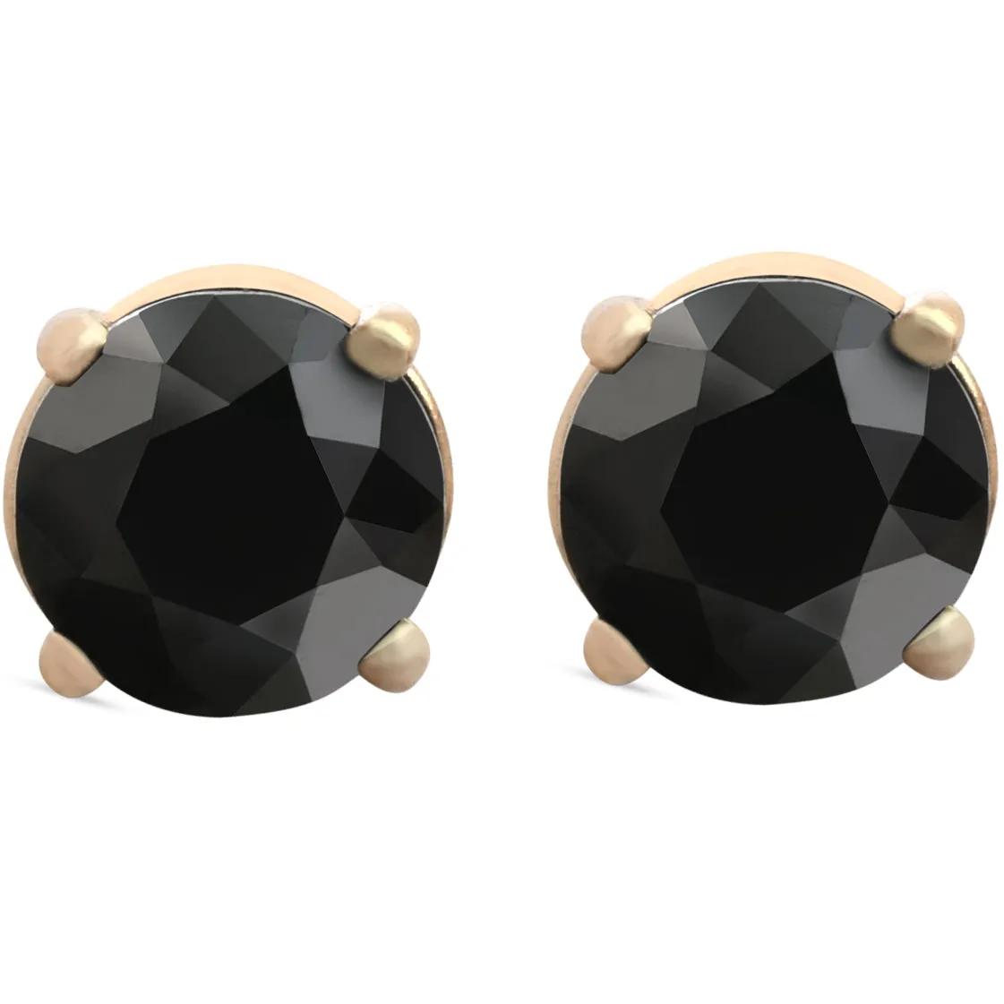 1 1/2 ct TW 14k Yellow Gold Round Black Diamond Studs Women's Earrings