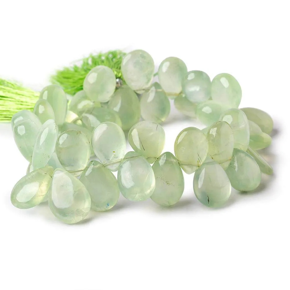 10-12mm Green Prehnite Plain Pear Beads 8 inch 42 pieces