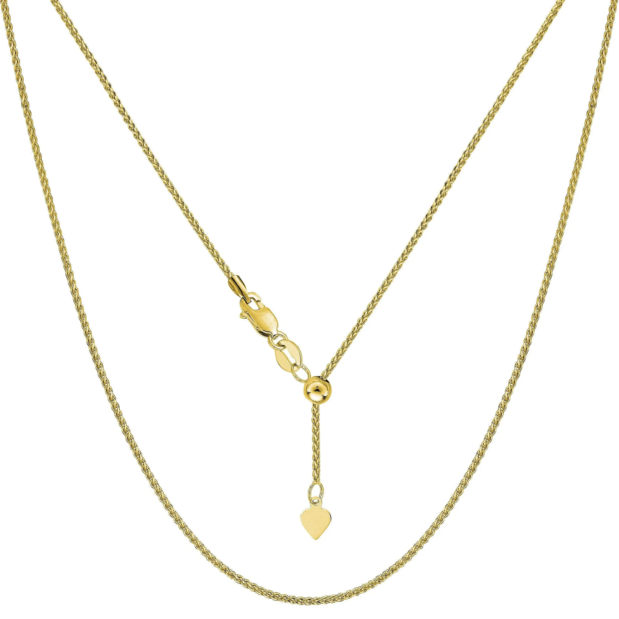 10k Yellow Gold Adjustable Wheat Link Chain Necklace, 1.0mm, 22"