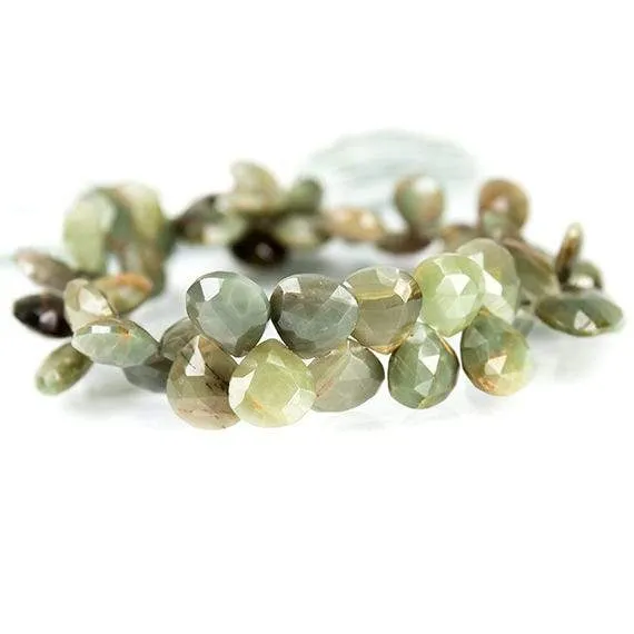 10x10- 12x12mm Green Cat's Eye Quartz Faceted Heart Briolette Beads 7.5 inch 44 pcs AA