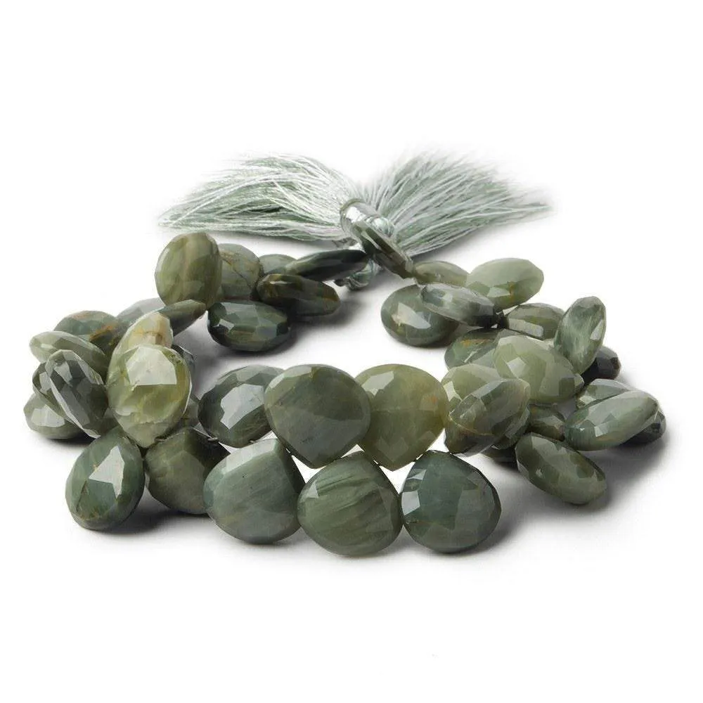 10x10- 12x12mm Green Cat's Eye Quartz Faceted Heart Briolette Beads 7.5 inch 44 pcs AA