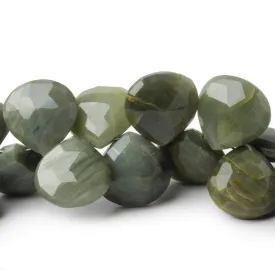 10x10- 12x12mm Green Cat's Eye Quartz Faceted Heart Briolette Beads 7.5 inch 44 pcs AA