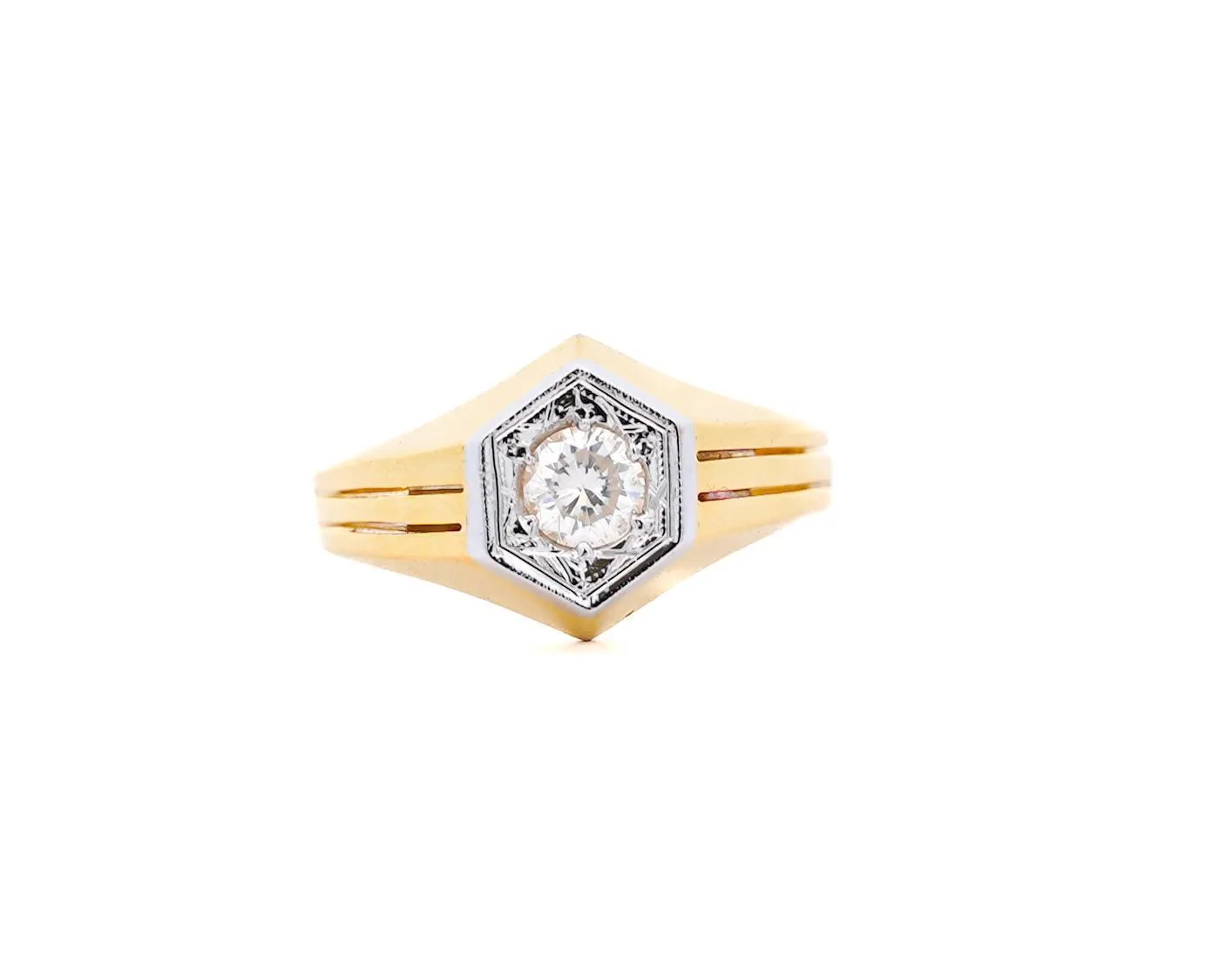 1/2 Carat Round Diamond Solitaire Unisex Ring in 14K Yellow Gold