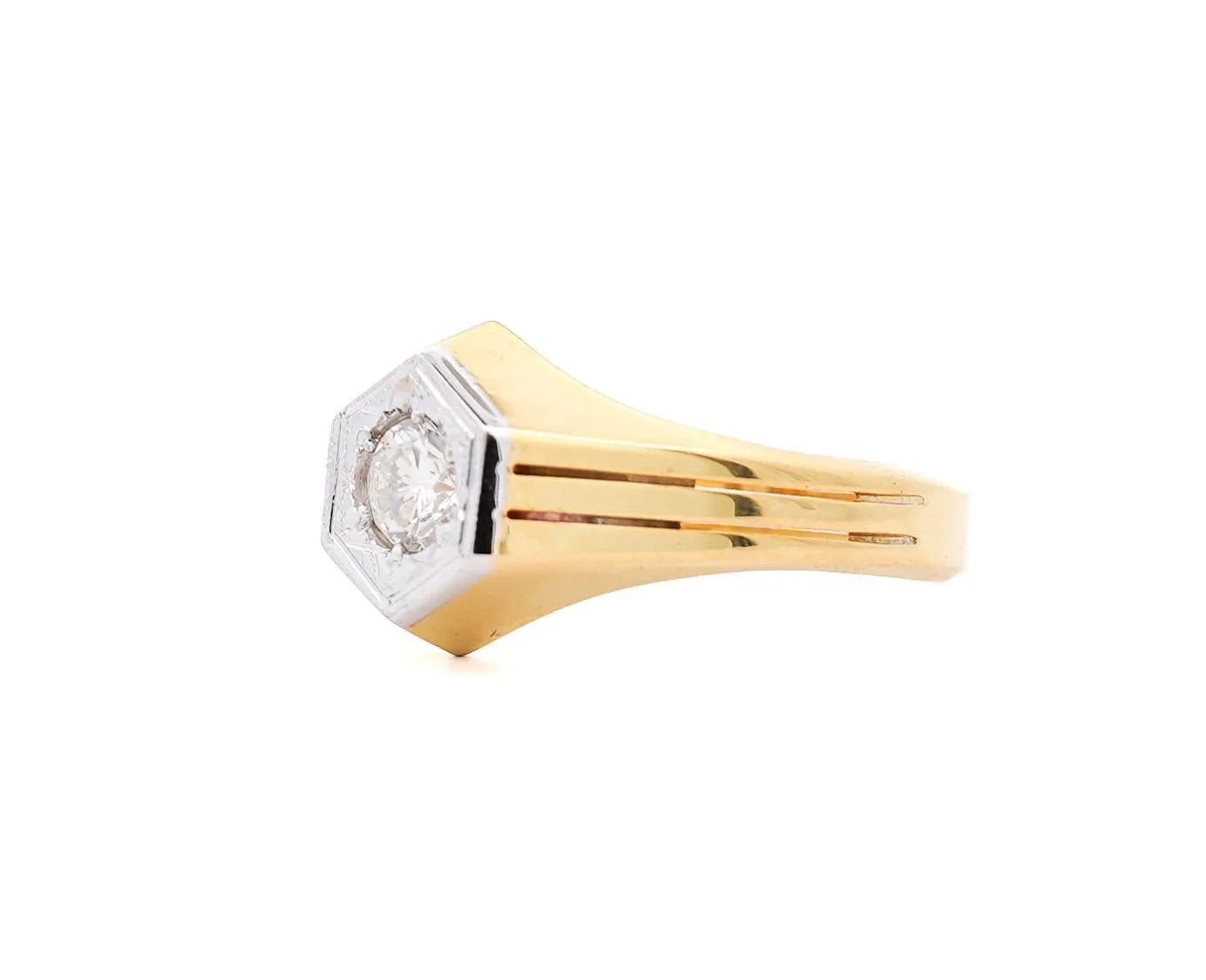 1/2 Carat Round Diamond Solitaire Unisex Ring in 14K Yellow Gold