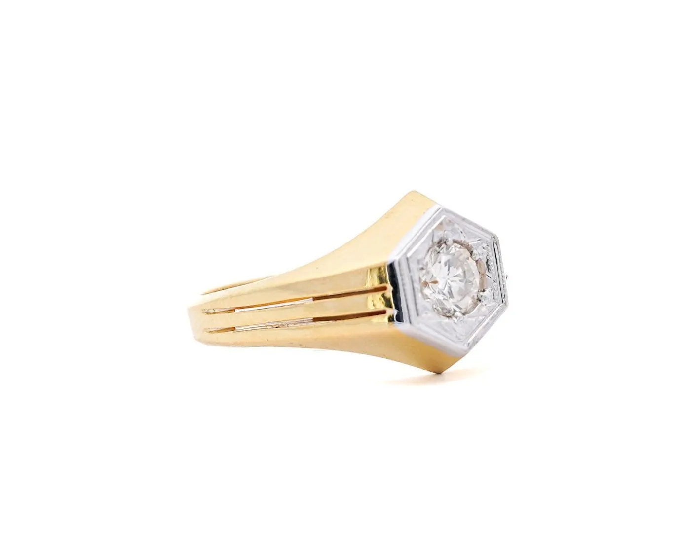 1/2 Carat Round Diamond Solitaire Unisex Ring in 14K Yellow Gold