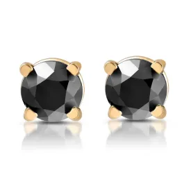 1/2ct TW Round Cut Black Diamond Stud Earrings Solid 14k Yellow Gold