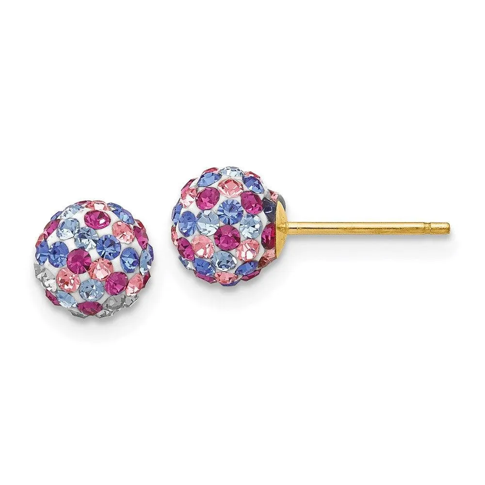 14k Blue Pink Multi Crystal 6mm Post Earrings