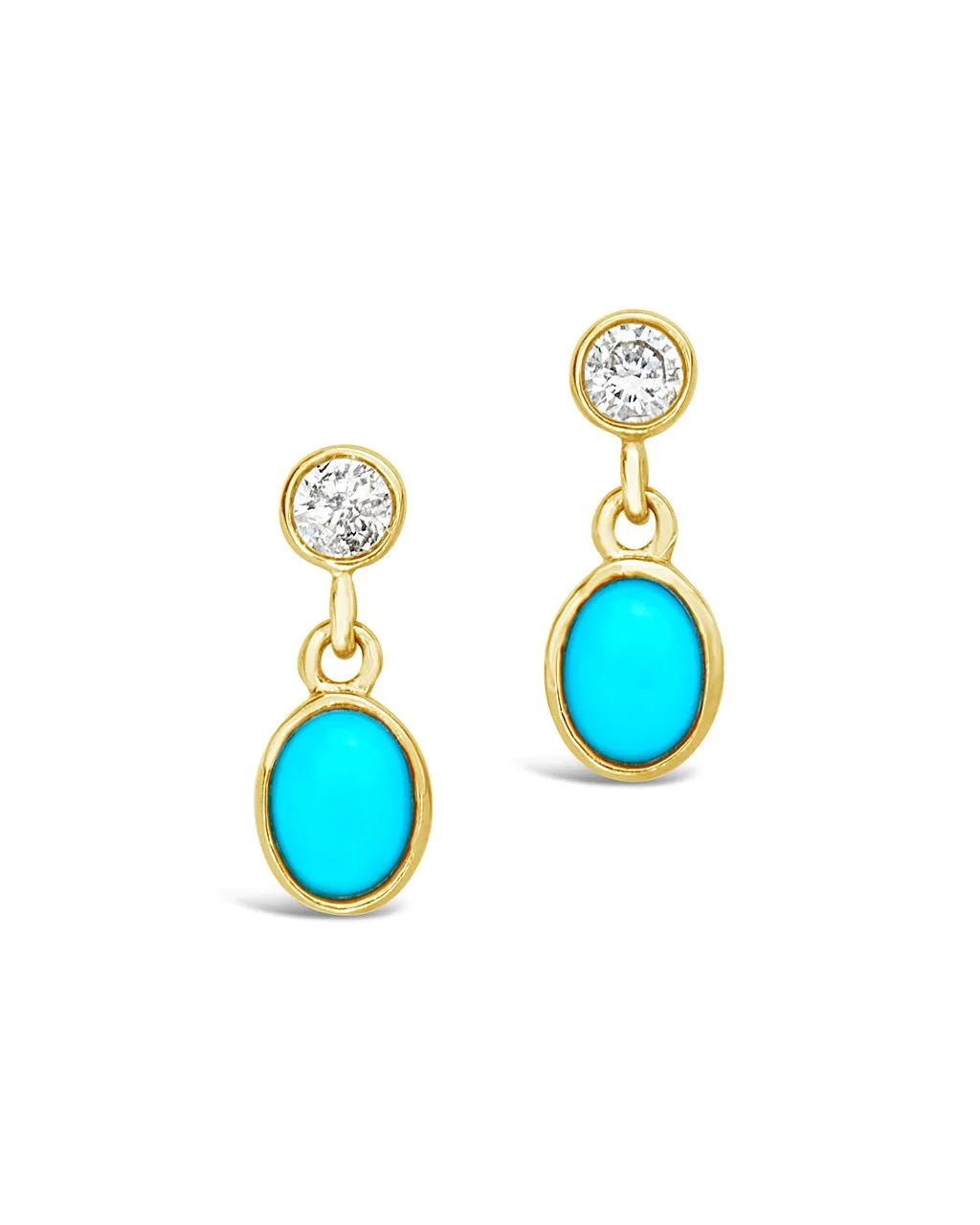 14K Gold Bezel Diamond & Turquoise Drop Stud Earrings