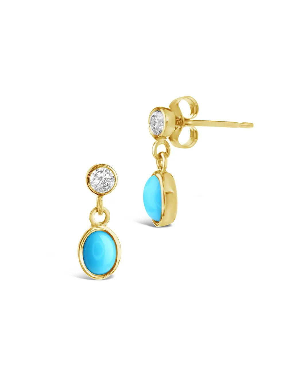 14K Gold Bezel Diamond & Turquoise Drop Stud Earrings