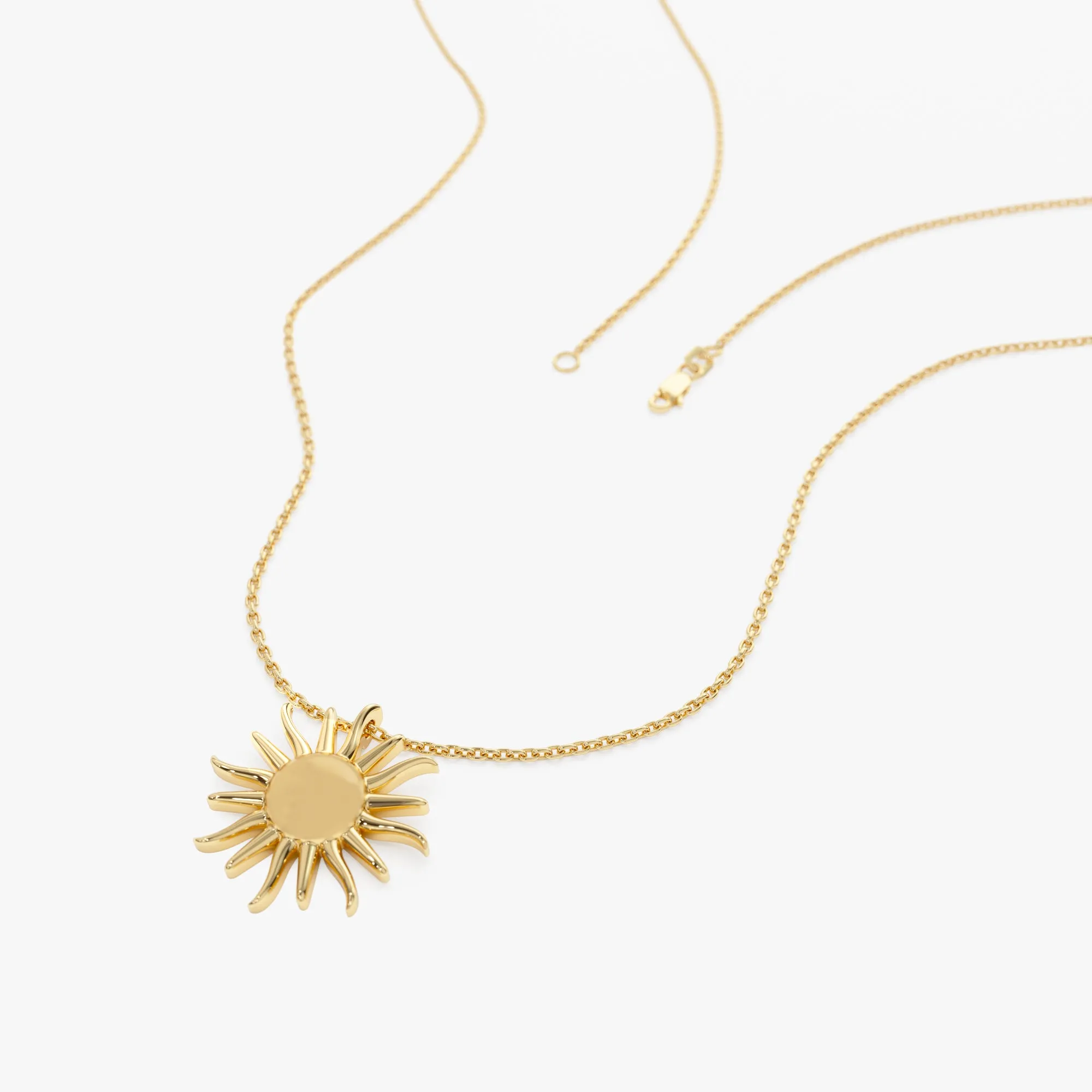 14k Gold Glowing Sun Charm Necklace