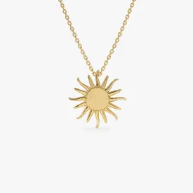 14k Gold Glowing Sun Charm Necklace