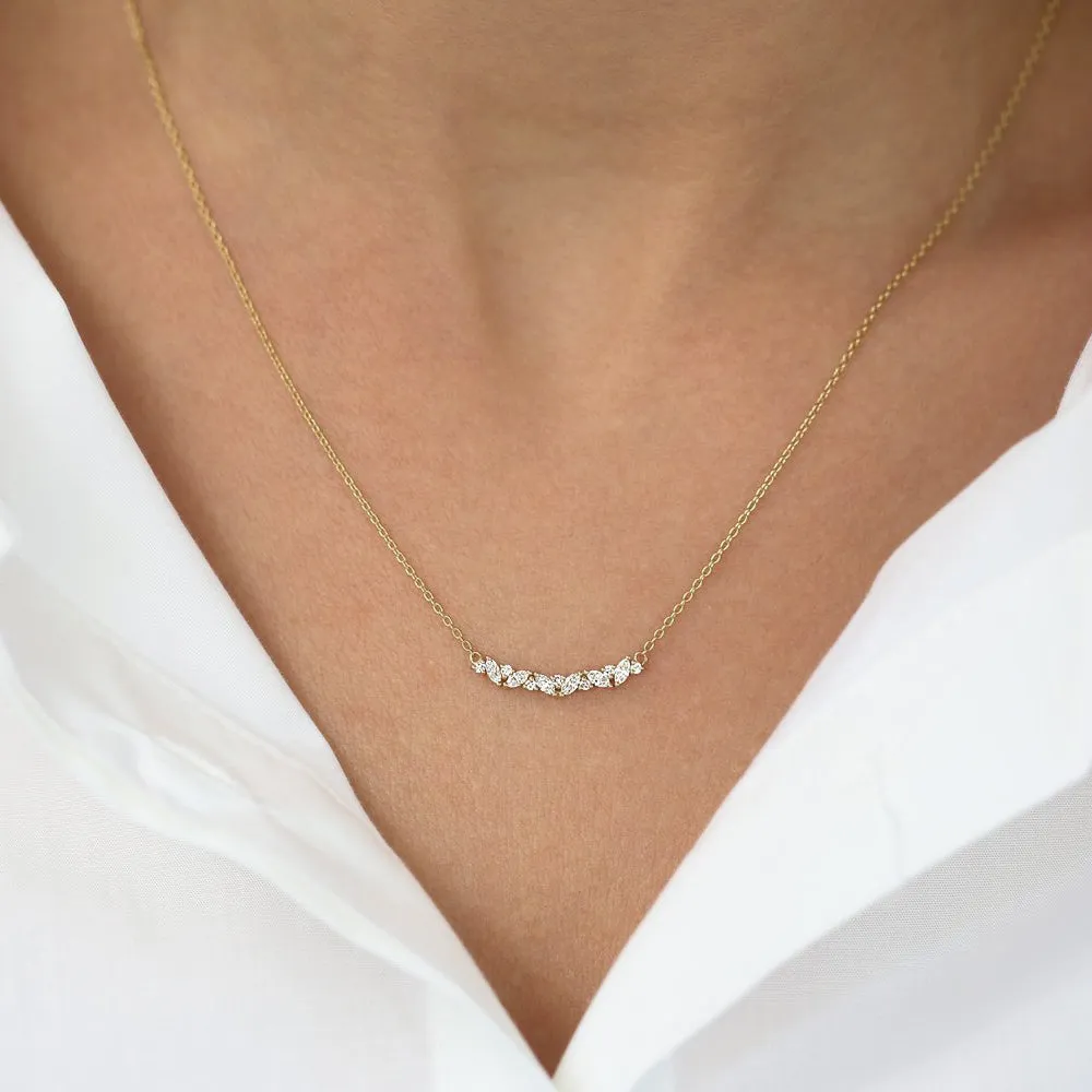 14K Gold Slanted Marquise and Round Diamond Necklace