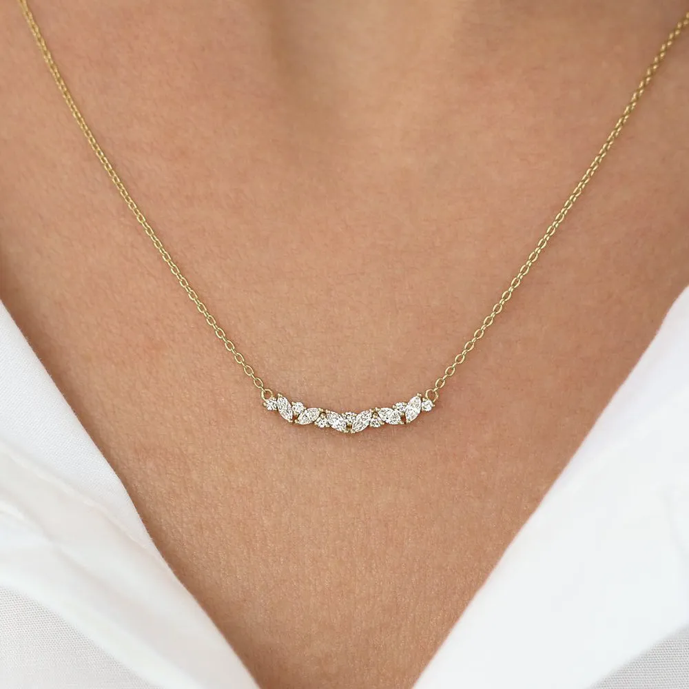 14K Gold Slanted Marquise and Round Diamond Necklace