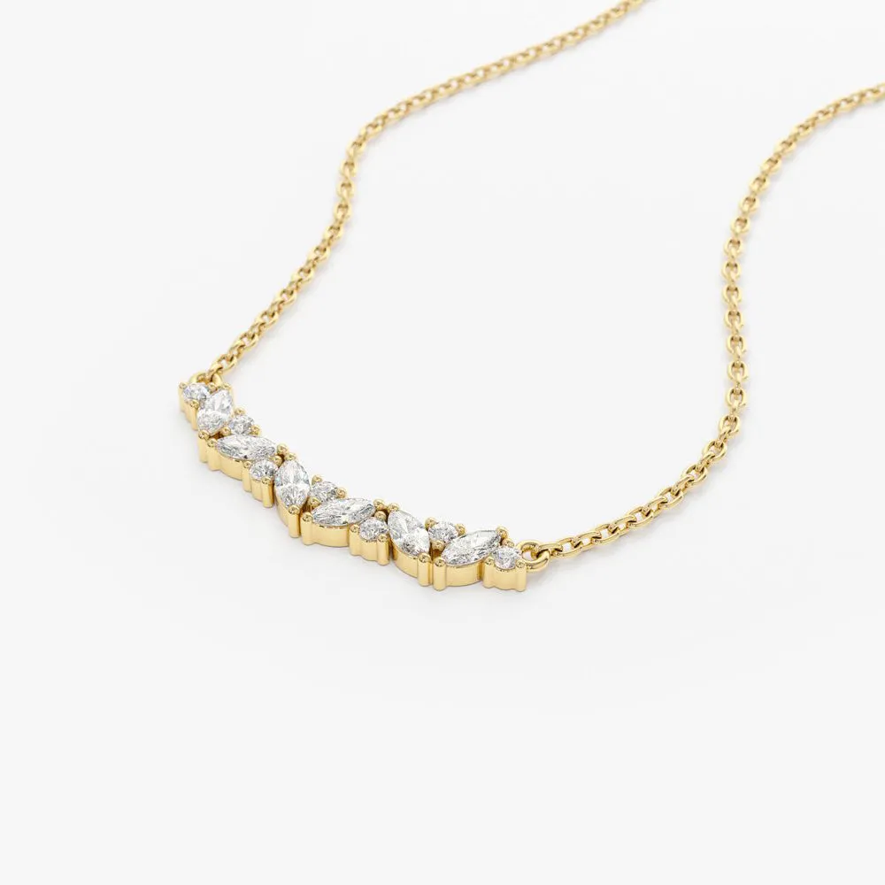 14K Gold Slanted Marquise and Round Diamond Necklace