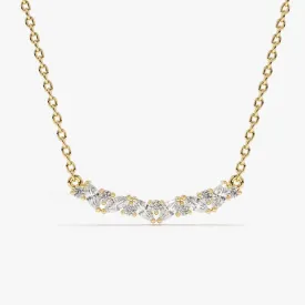 14K Gold Slanted Marquise and Round Diamond Necklace