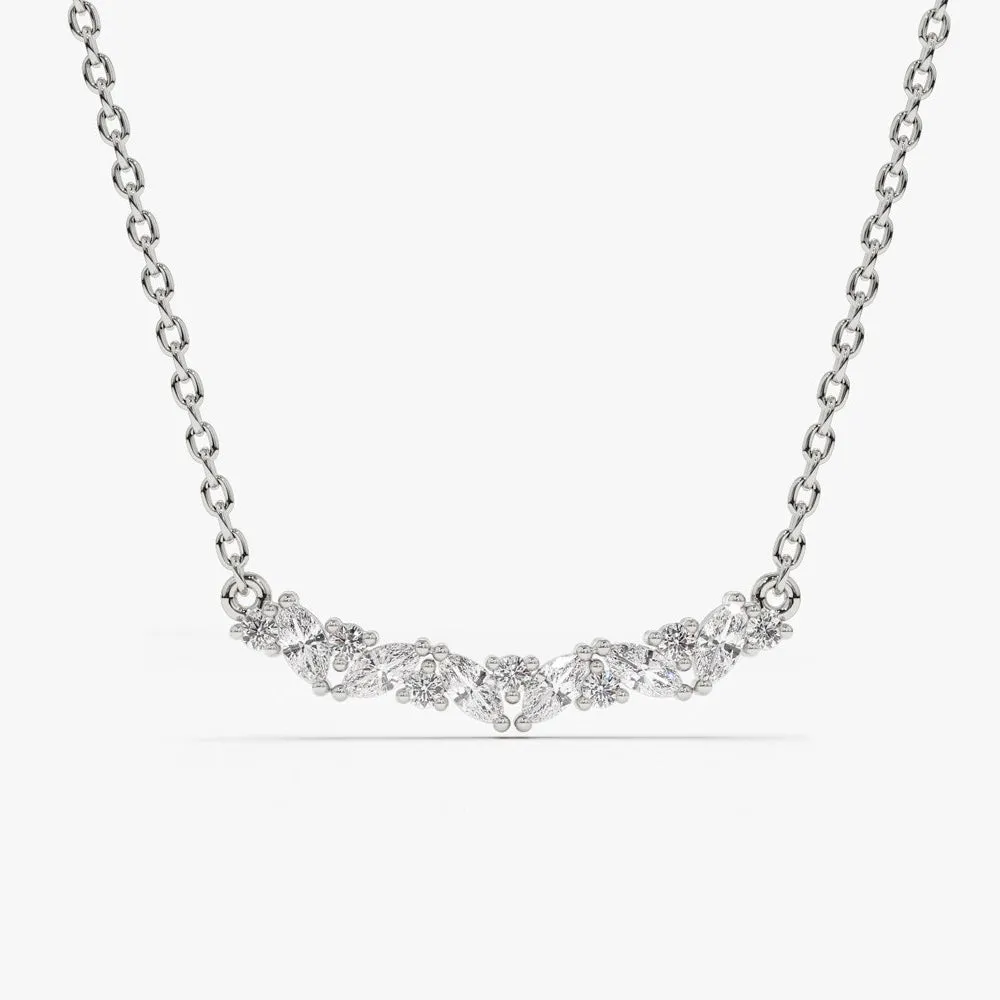 14K Gold Slanted Marquise and Round Diamond Necklace