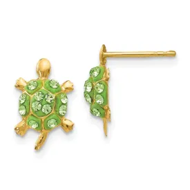 14k Light Green Crystal Turtle Post Earrings