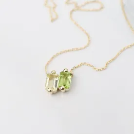 14k Yellow Gold Light Green Ombre Baguette Necklace