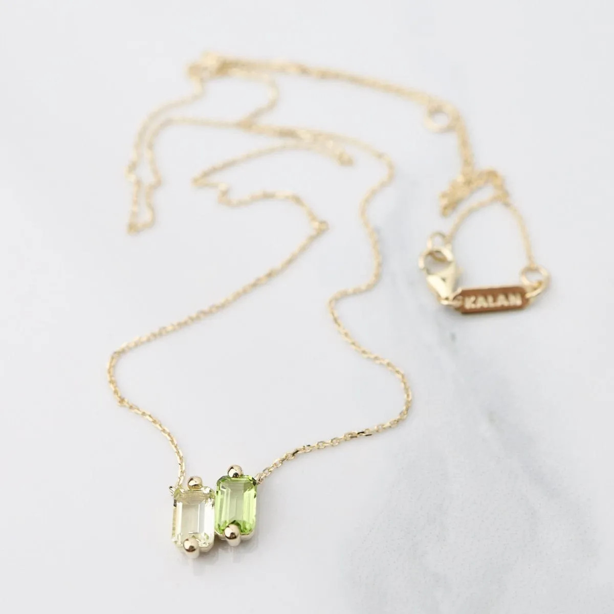 14k Yellow Gold Light Green Ombre Baguette Necklace