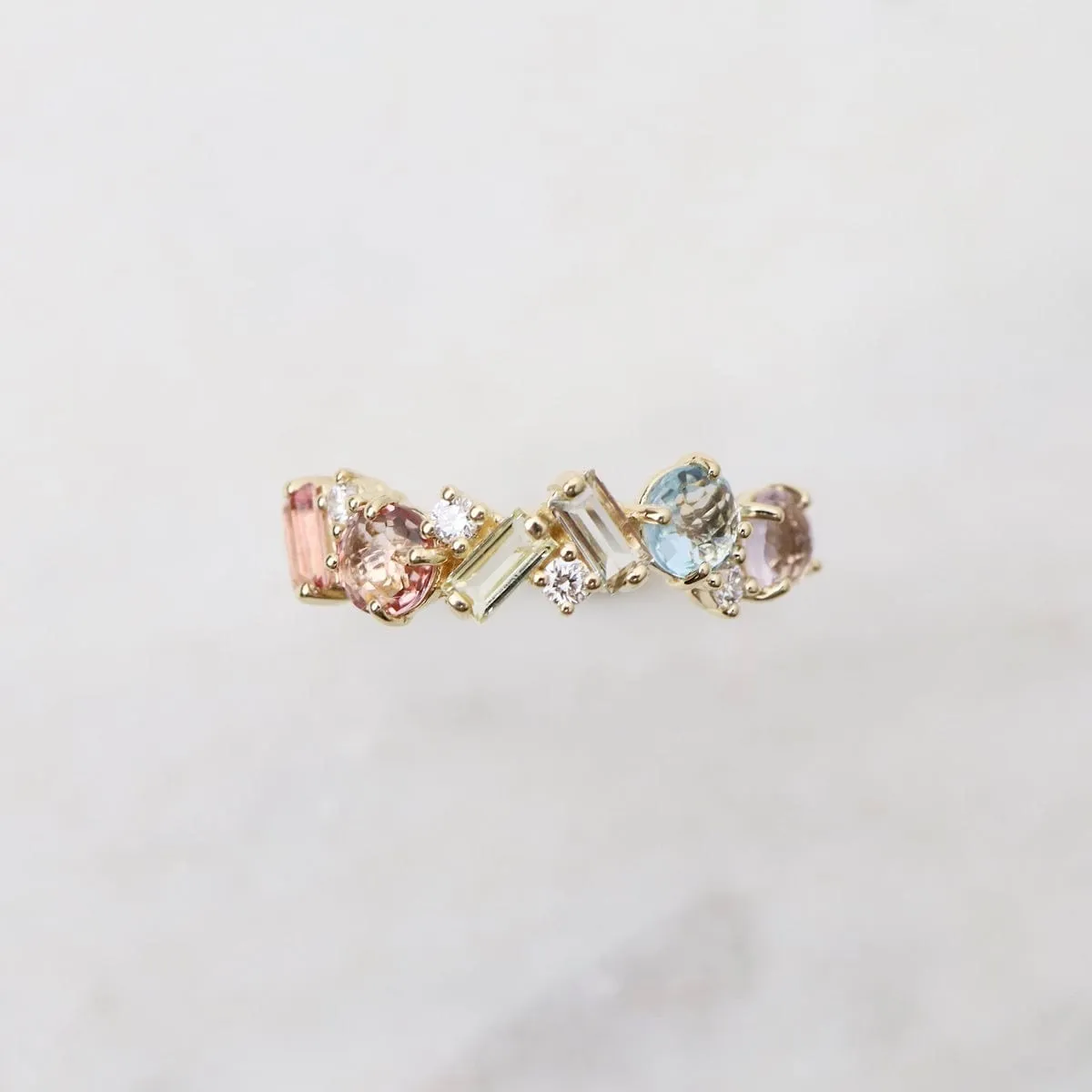 14k Yellow Gold Mixed Cut Pastel Stone Ring