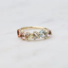 14k Yellow Gold Mixed Cut Pastel Stone Ring