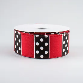 1.5" B & W Polka Dot Stripes Ribbon: Red (10 Yards)