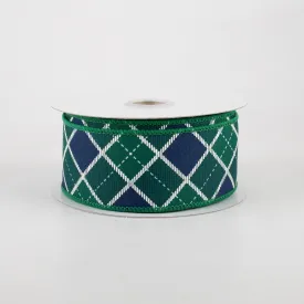 1.5" Diagonal Bonnie Check Ribbon: Green & Navy (10 Yards)