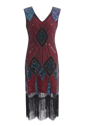 1920's Flapper Red & Iridescent Blue Dress