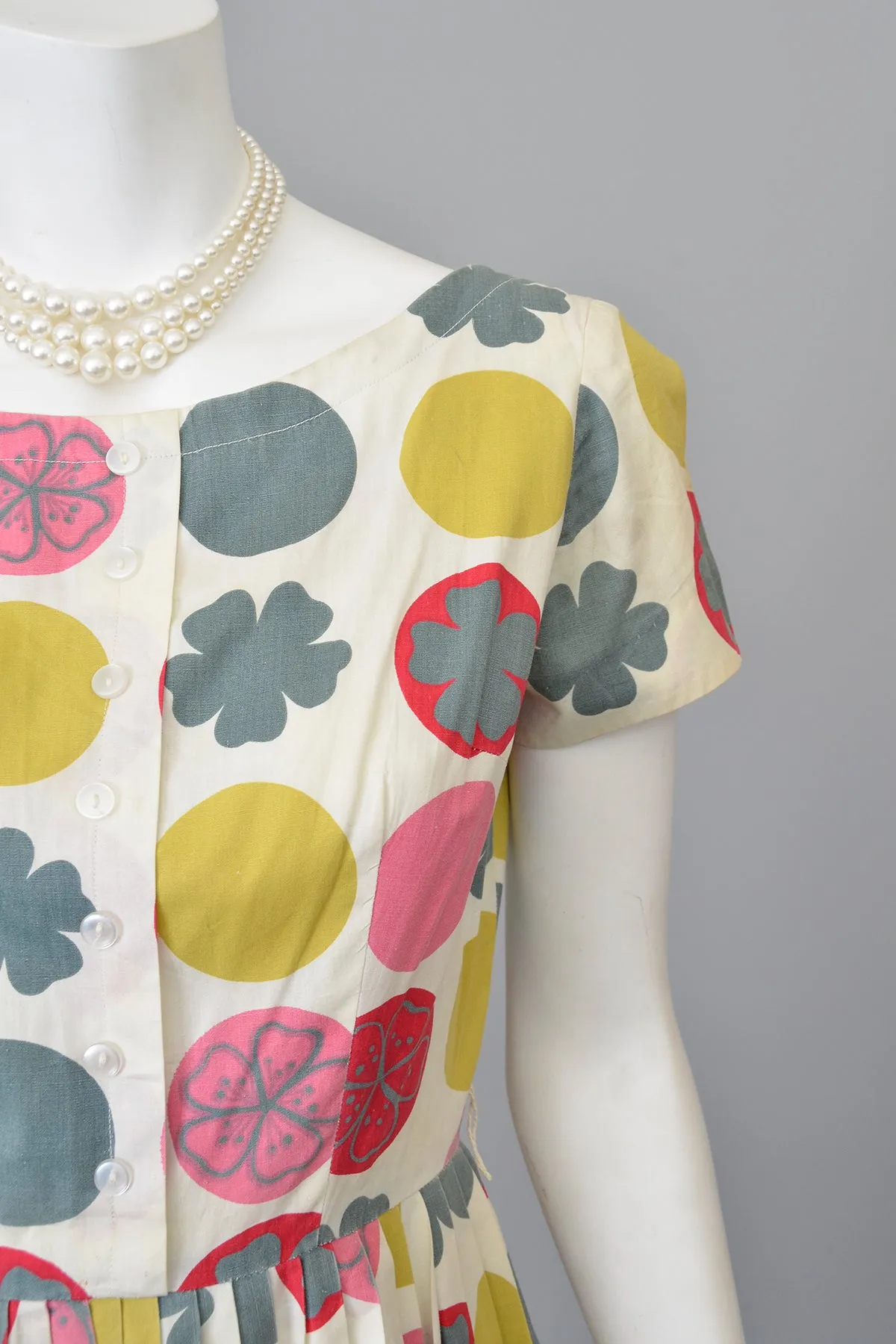 1950s Retro Novelty Print Dots Clovers Flowers 50s Dress