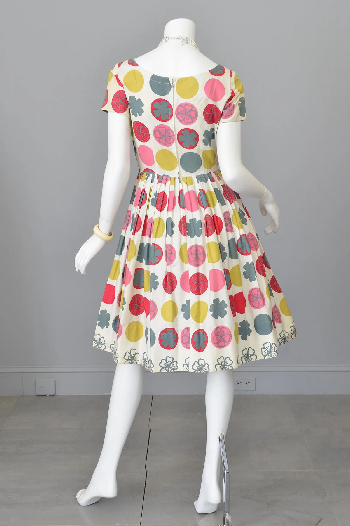 1950s Retro Novelty Print Dots Clovers Flowers 50s Dress