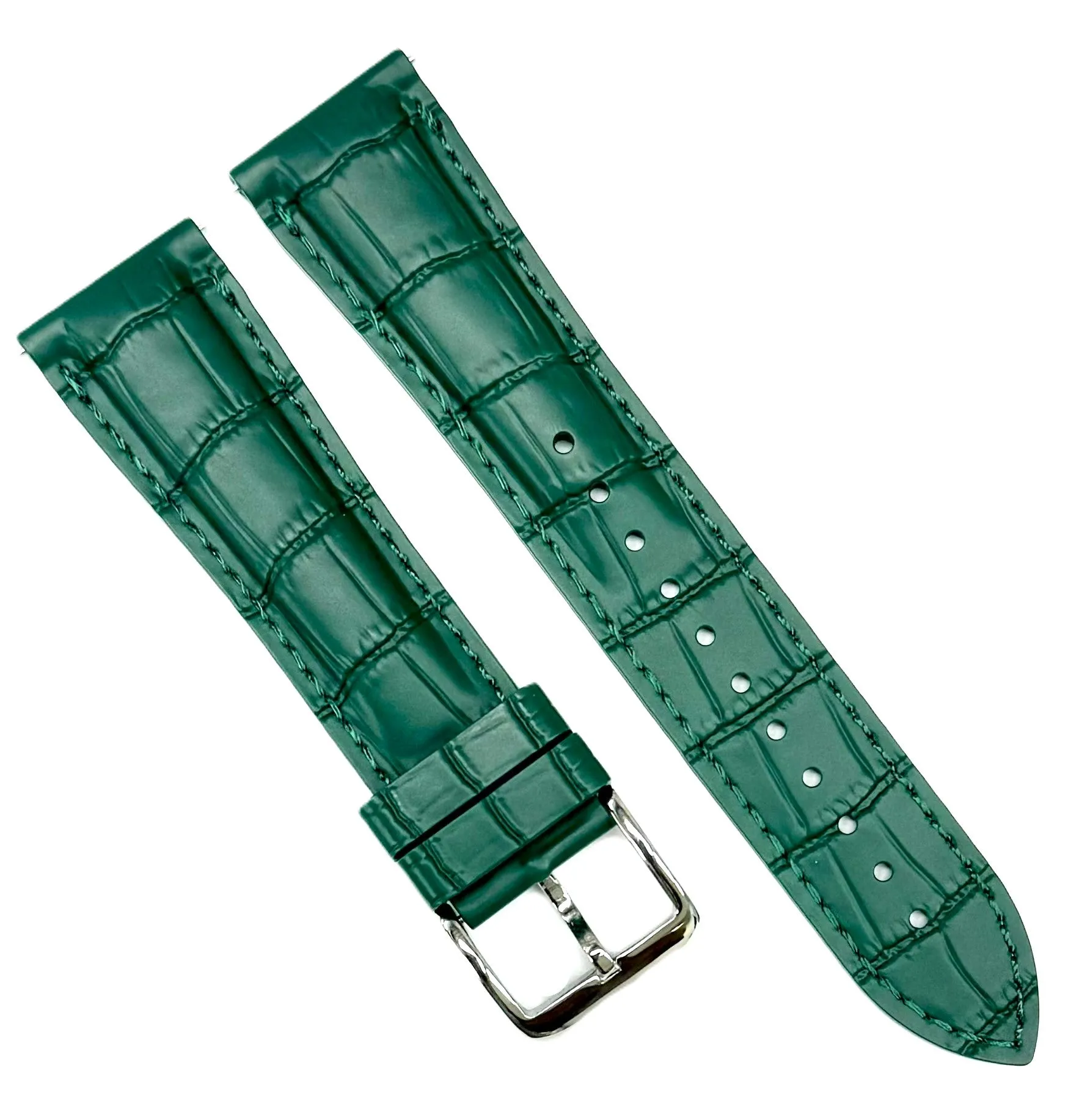 20mm & 21 mm, New FKM Fluorine Rubber, Dark Green Watch Band with Alligator Grain