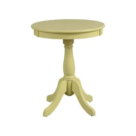 22" Wooden Round Side Table With Pedestal Base, Yellow By Benzara