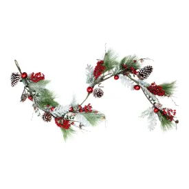 5.5' x 7" Frosted and Flocked Berries Christmas Garland - Unlit