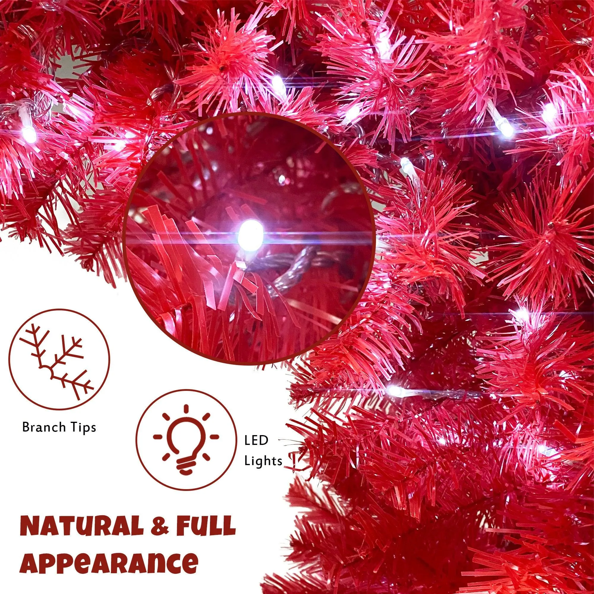 6FT Hinged Fraser Fir Artificial Fir Bent Top Christmas Tree, 250 Lush Branch Tips, 300 LED Lights