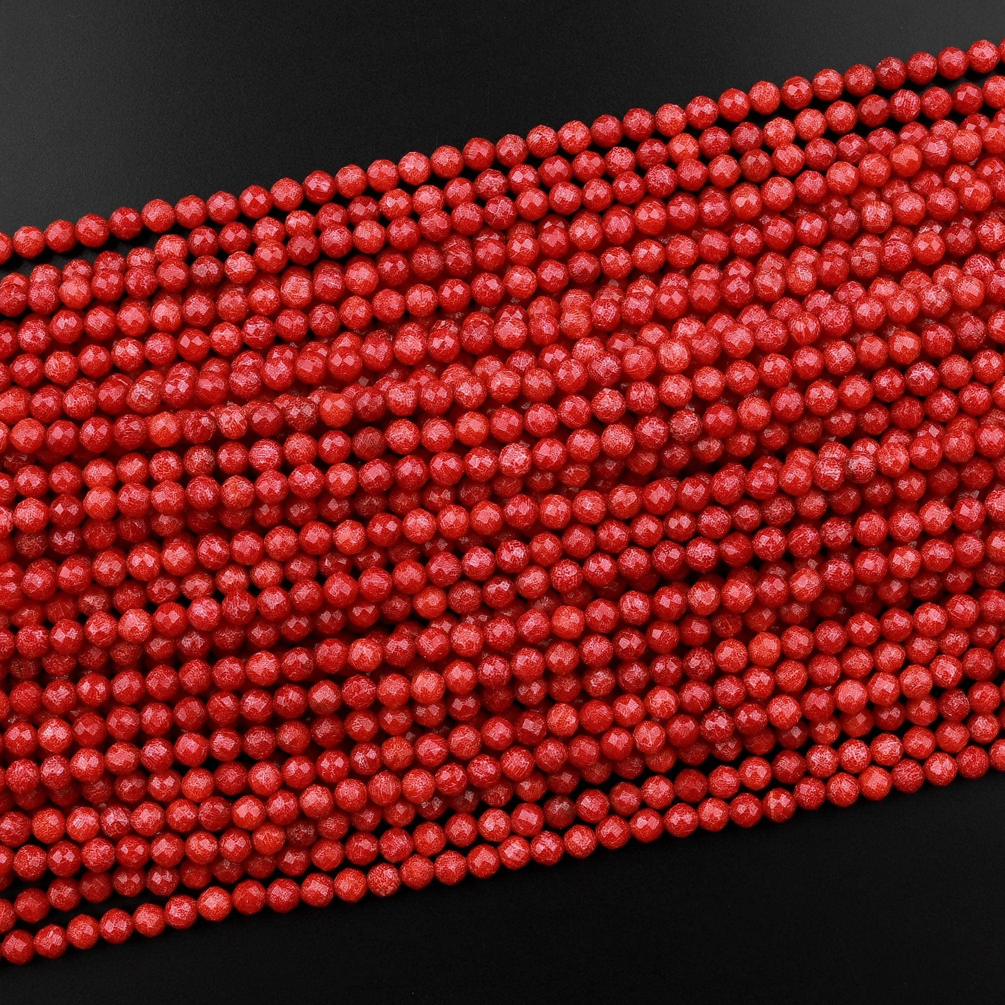 AAA Faceted Natural Red Sponge Coral 3mm Round Beads Micro Diamond Cut Gemstone 15.5" Strand