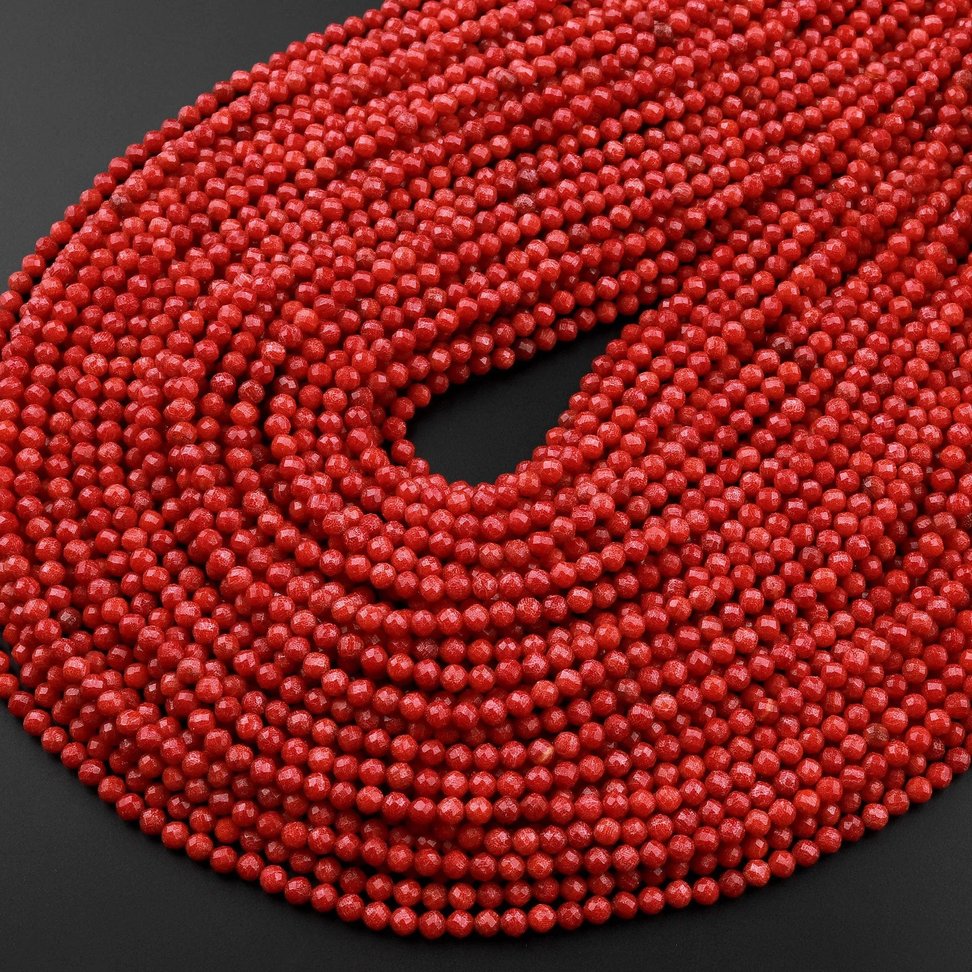 AAA Faceted Natural Red Sponge Coral 3mm Round Beads Micro Diamond Cut Gemstone 15.5" Strand