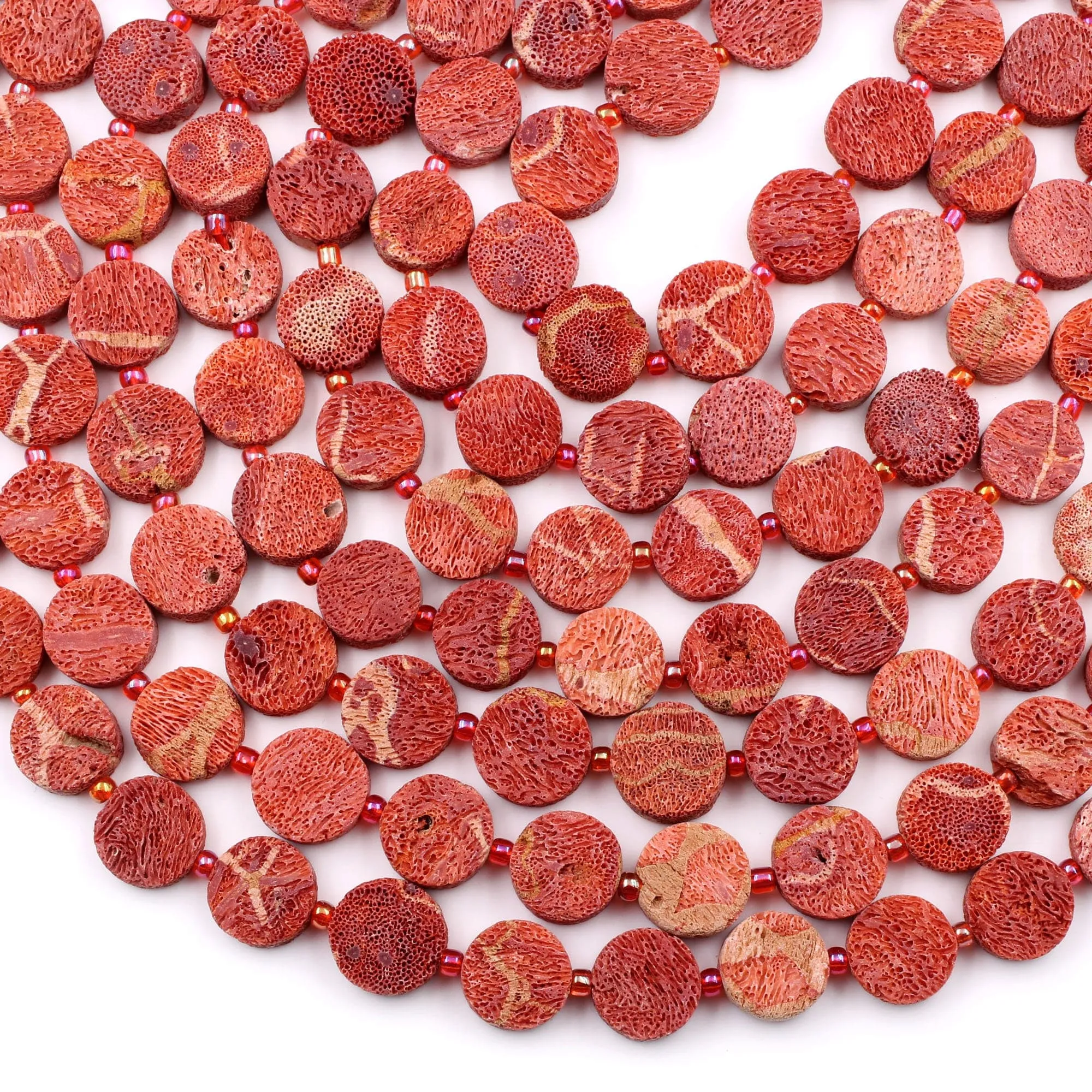 AAA Genuine Natural Red Sponge Coral Coin Beads 10mm 12mm 14mm 15.5" Strand