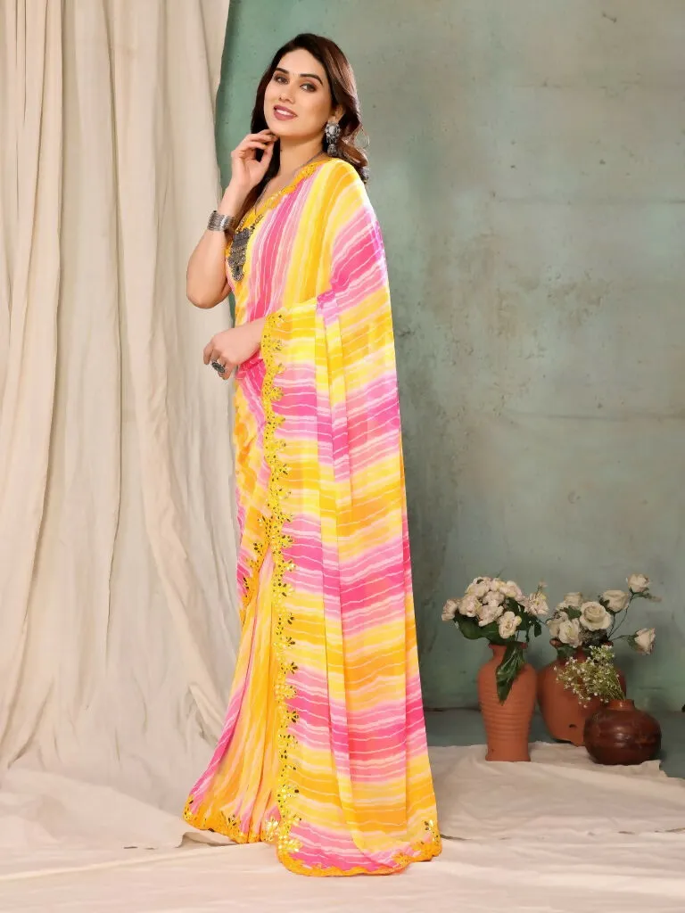 Aafreen Partywear Designer Lemon Georgette Fancy Saree