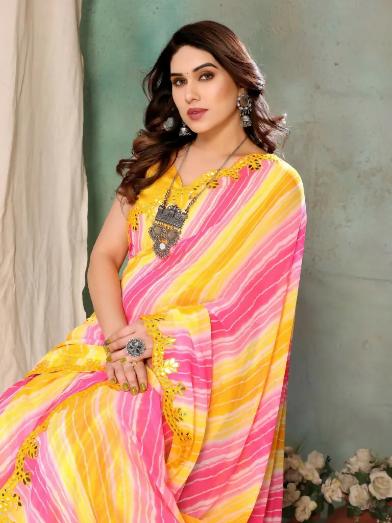 Aafreen Partywear Designer Lemon Georgette Fancy Saree