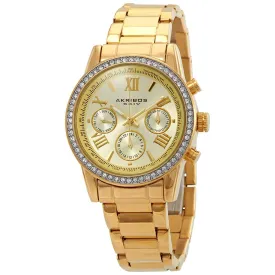 Akribos Xxiv Glimmer Gold Tone Dial Ladies Multifunction Watch AK872YG