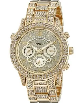 Akribos Xxiv Multi-Function Gold Crystal Pave Dial Ladies Watch AK776YG