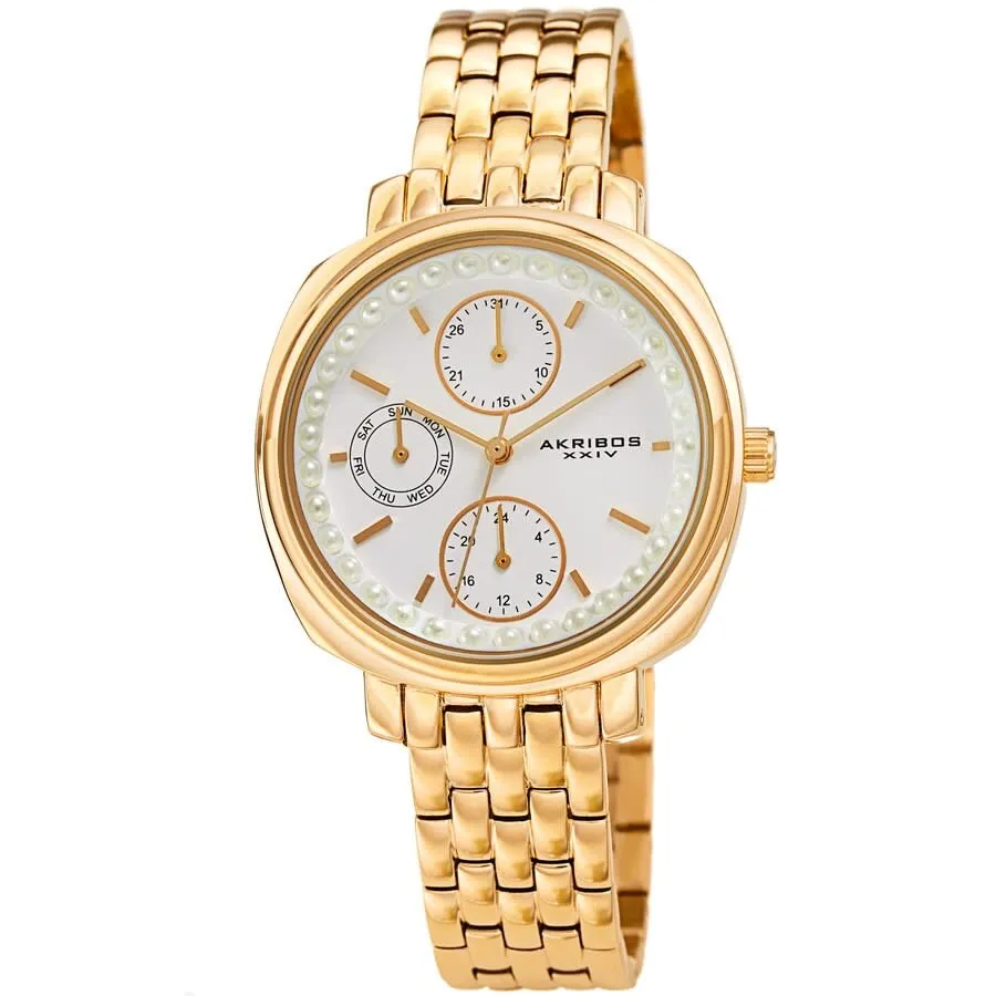 Akribos Xxiv Quartz White Dial Yellow Gold-tone Ladies Watch AK1114YG