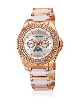 Akribos Xxiv Silver Dial Rose Gold-Tone Ceramic Ladies Watch AK961RGWT