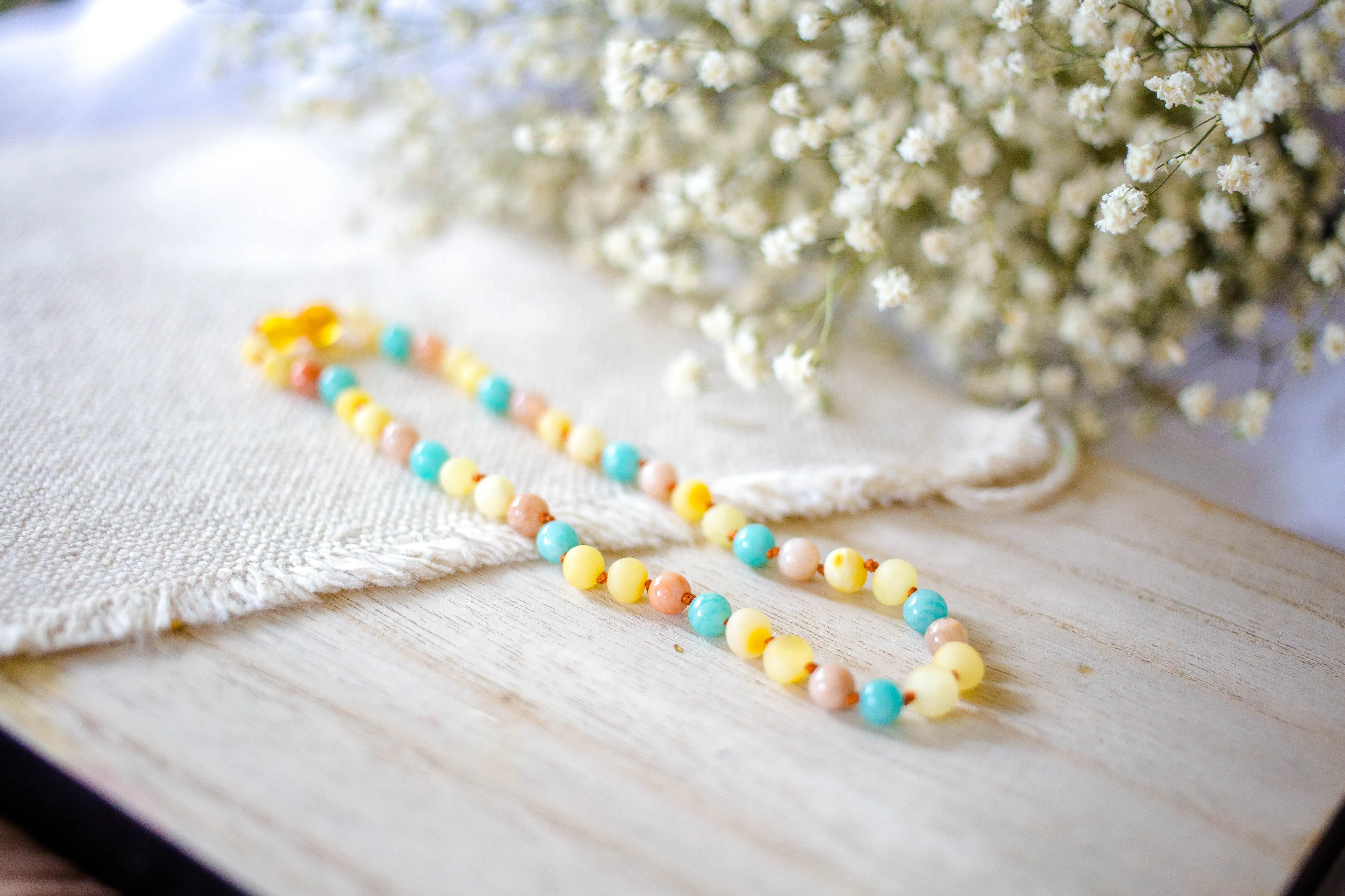 Amazonite and Sunstone   Raw Buttermilk Baltic Amber Necklace ll Pain ll Drooling ll Stress