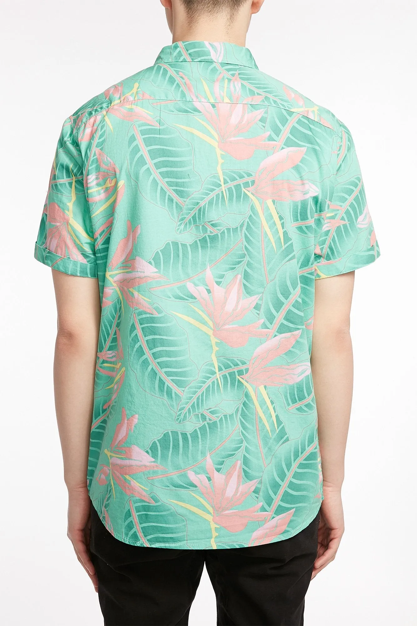 Amnesia Guys Tropical Print Button-Up Shirt