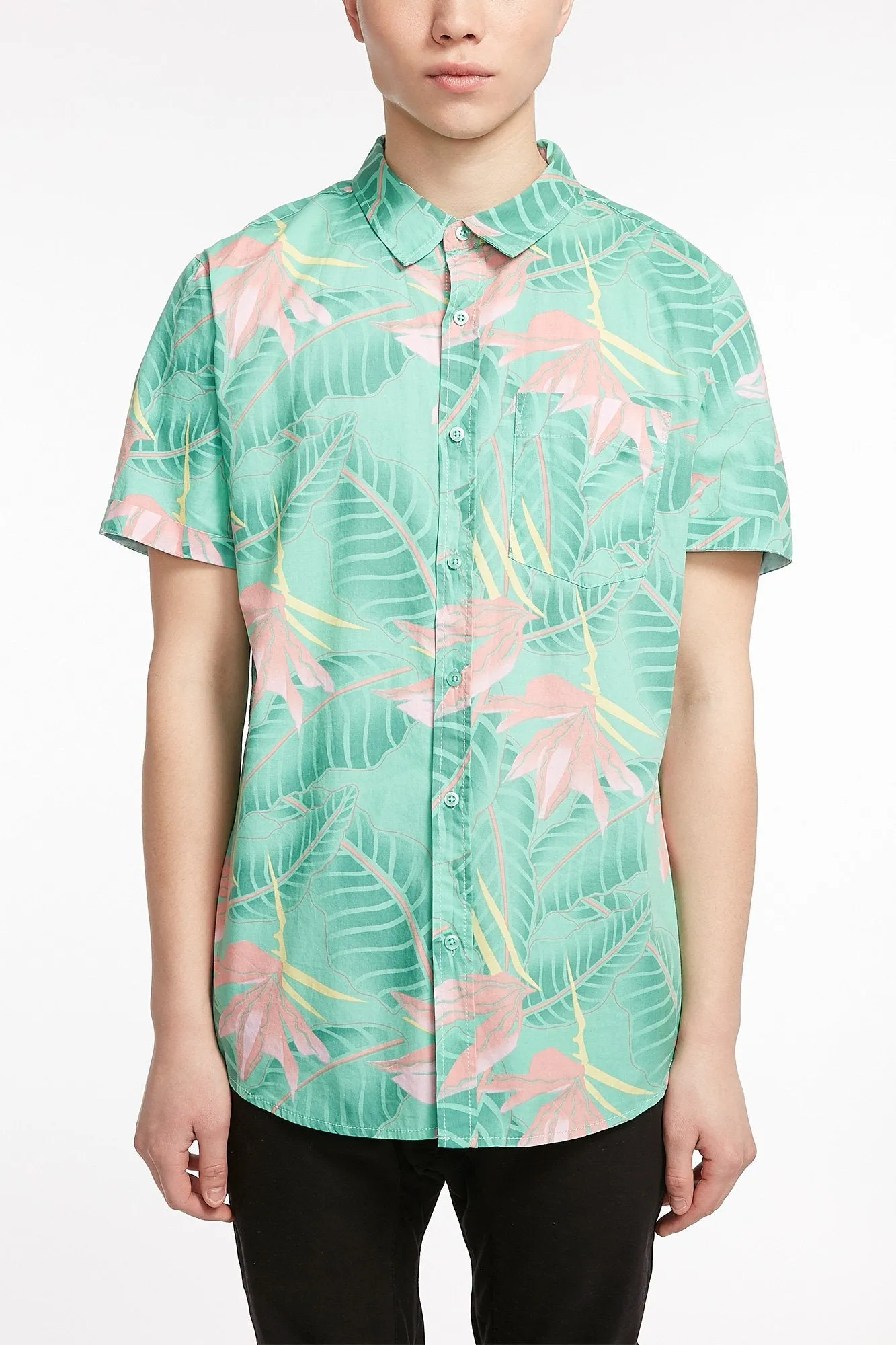 Amnesia Guys Tropical Print Button-Up Shirt