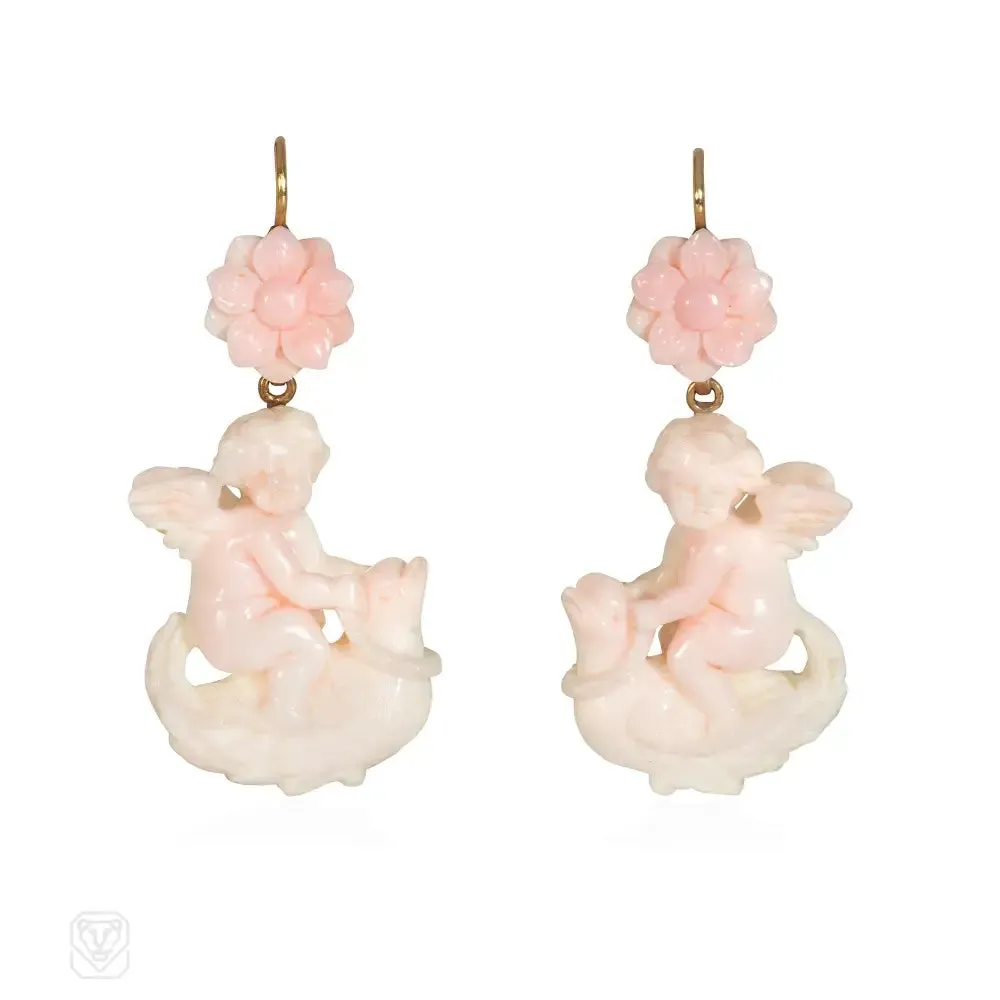 Antique angel skin coral angel earrings