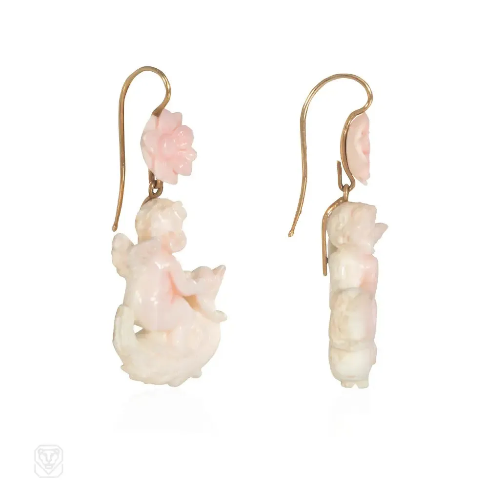 Antique angel skin coral angel earrings