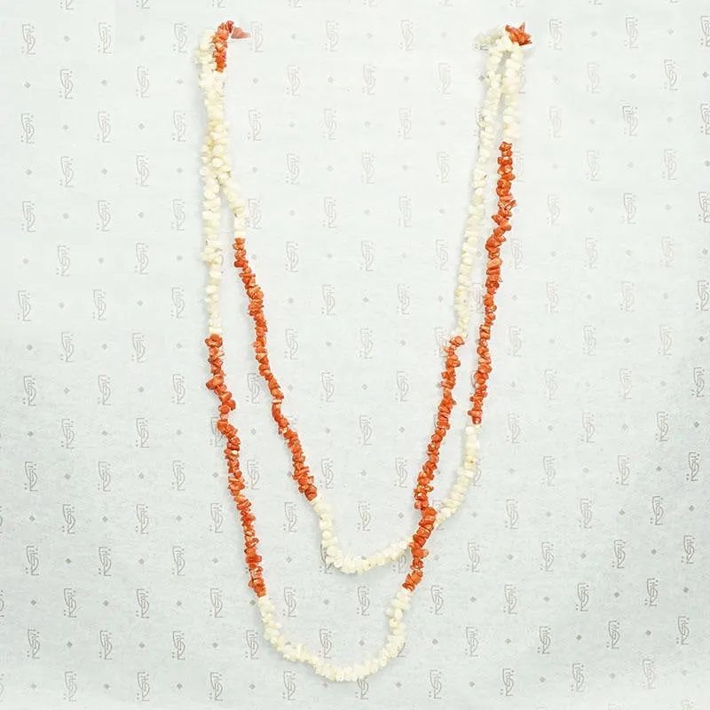 Antique Red & White Natural Coral Bead Necklace