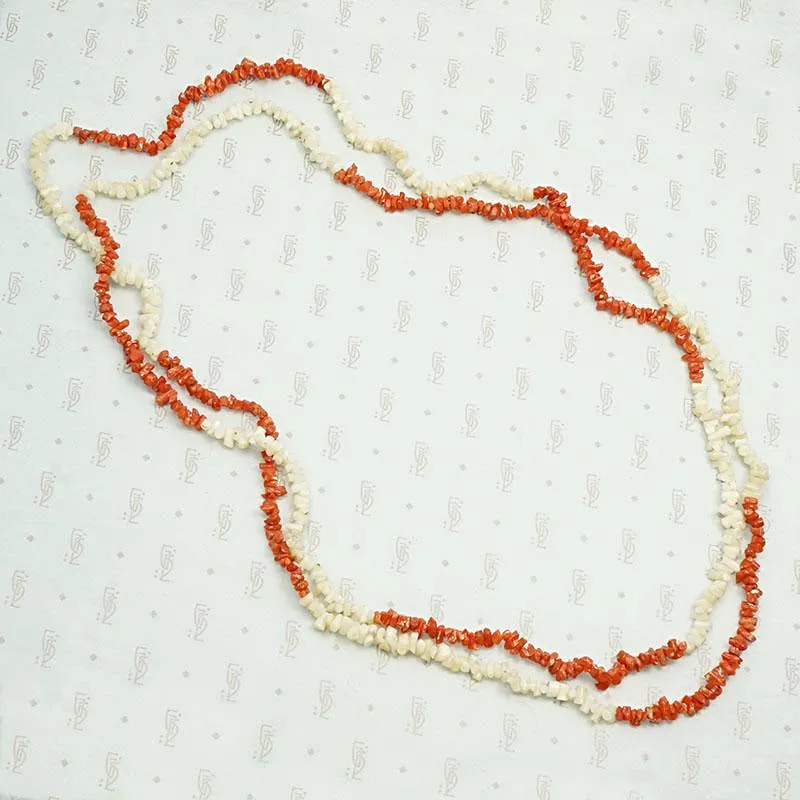 Antique Red & White Natural Coral Bead Necklace